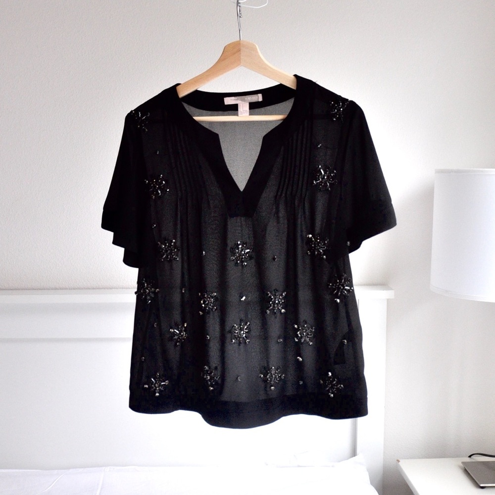 Forever 21 Embellished Black Flowy Top